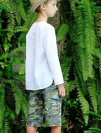 Bermuda Camouflage en Lin avec Poches Cargo ARCACHON - La Faute à Voltaire