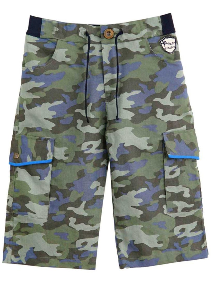 Bermuda  Camouflage  en Lin avec Poches Cargo  ARCACHON - La Faute à Voltaire Kaki - Kiabi