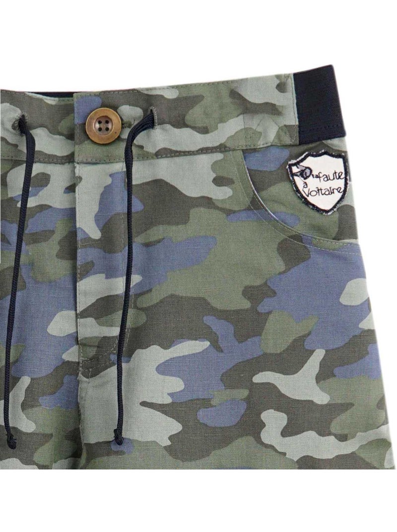 Bermuda  Camouflage  en Lin avec Poches Cargo  ARCACHON - La Faute à Voltaire Kaki - Kiabi
