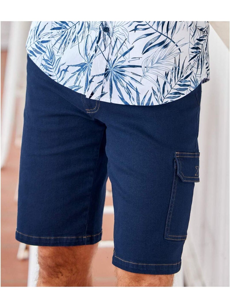Bermuda Cargo en Jean Stretch   - ATLAS FOR MEN Bleu foncé - Kiabi