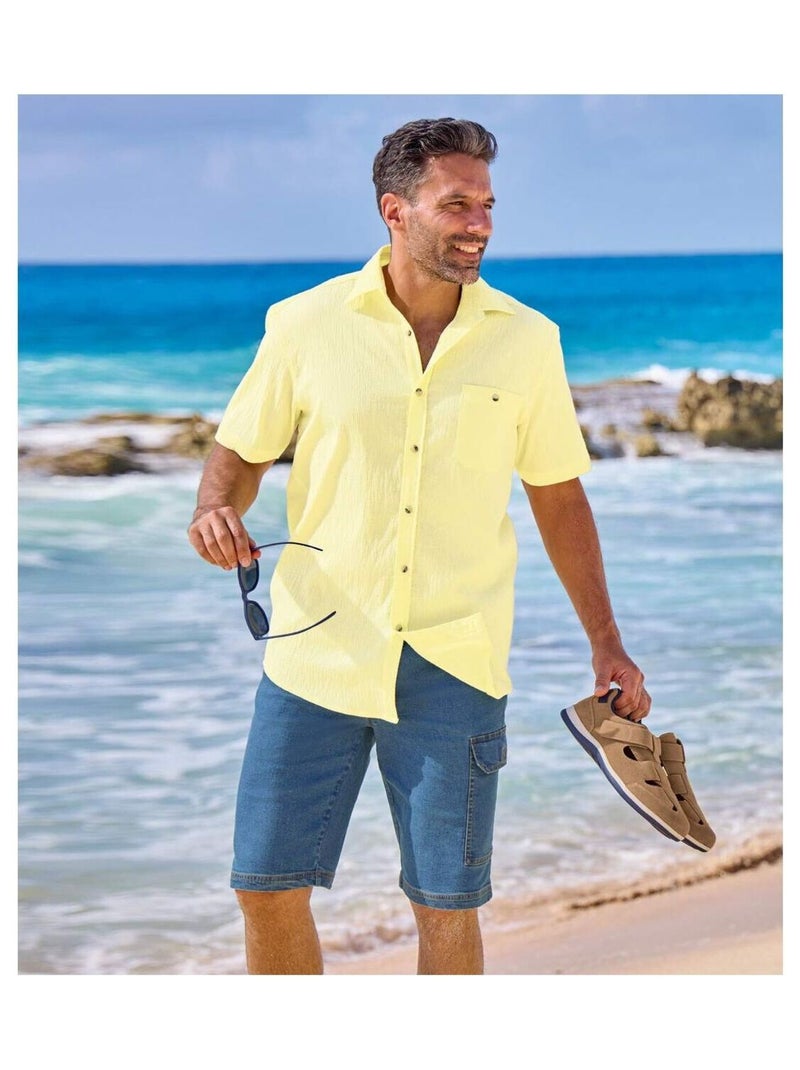 Bermuda Cargo en Jean Stretch Confort   - ATLAS FOR MEN Bleu - Kiabi