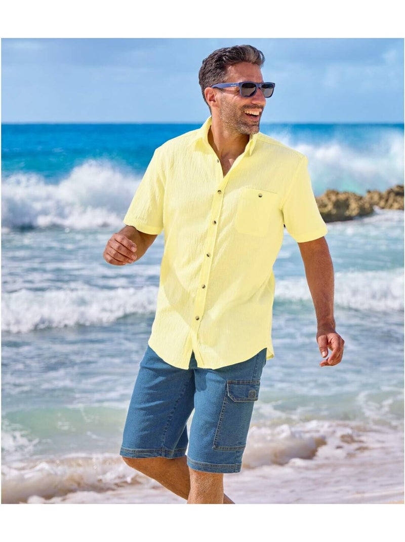 Bermuda Cargo en Jean Stretch Confort   - ATLAS FOR MEN Bleu - Kiabi