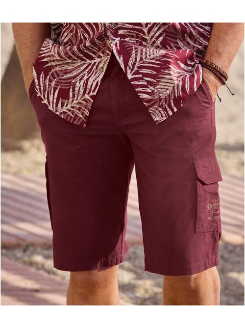 Bermuda Cargo en Toile Bordeaux   - ATLAS FOR MEN - Kiabi