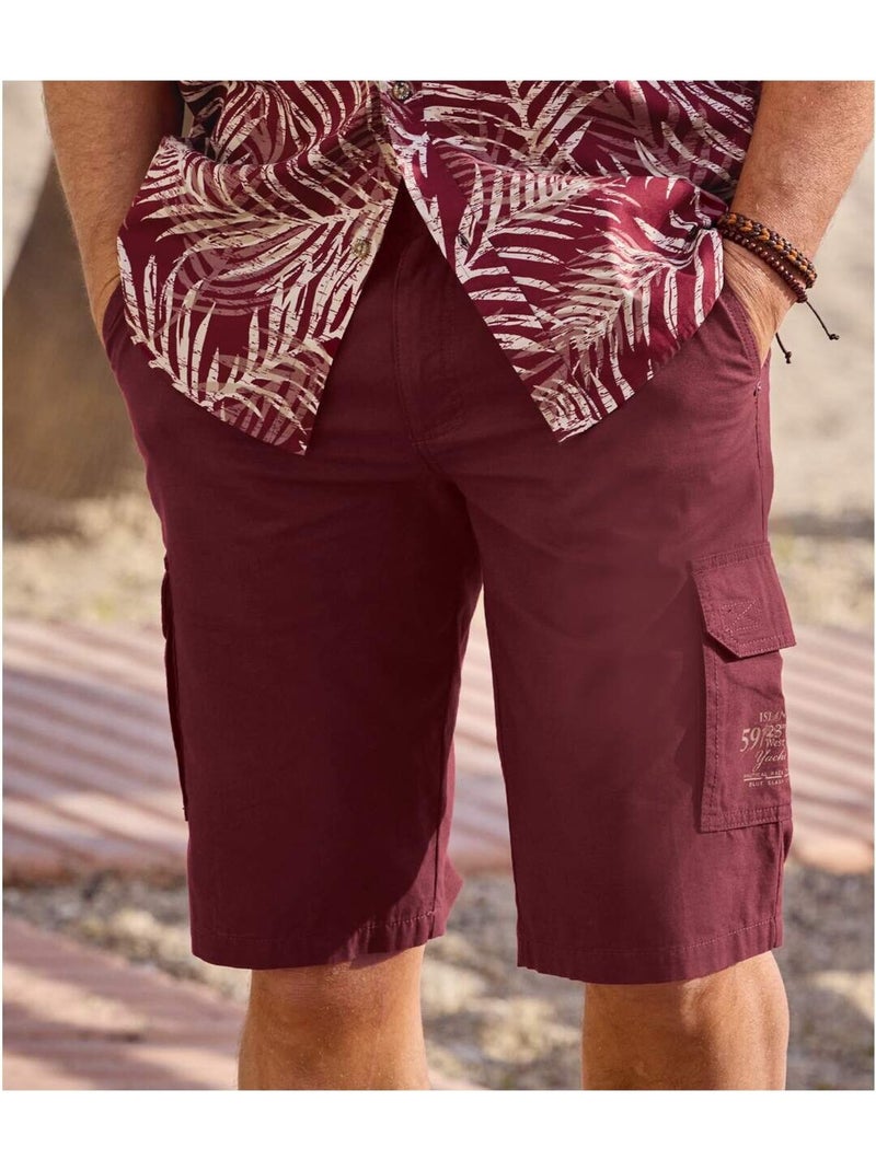 Bermuda Cargo en Toile Bordeaux   - ATLAS FOR MEN Bordeaux - Kiabi