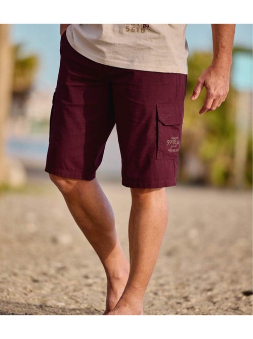 Bermuda Cargo en Toile Bordeaux   - ATLAS FOR MEN - Kiabi