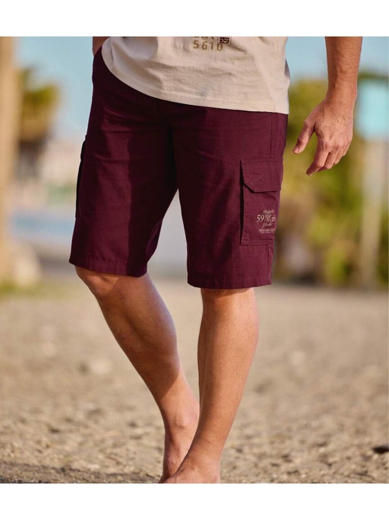 Bermuda Cargo en Toile Bordeaux   - ATLAS FOR MEN Bordeaux - Kiabi