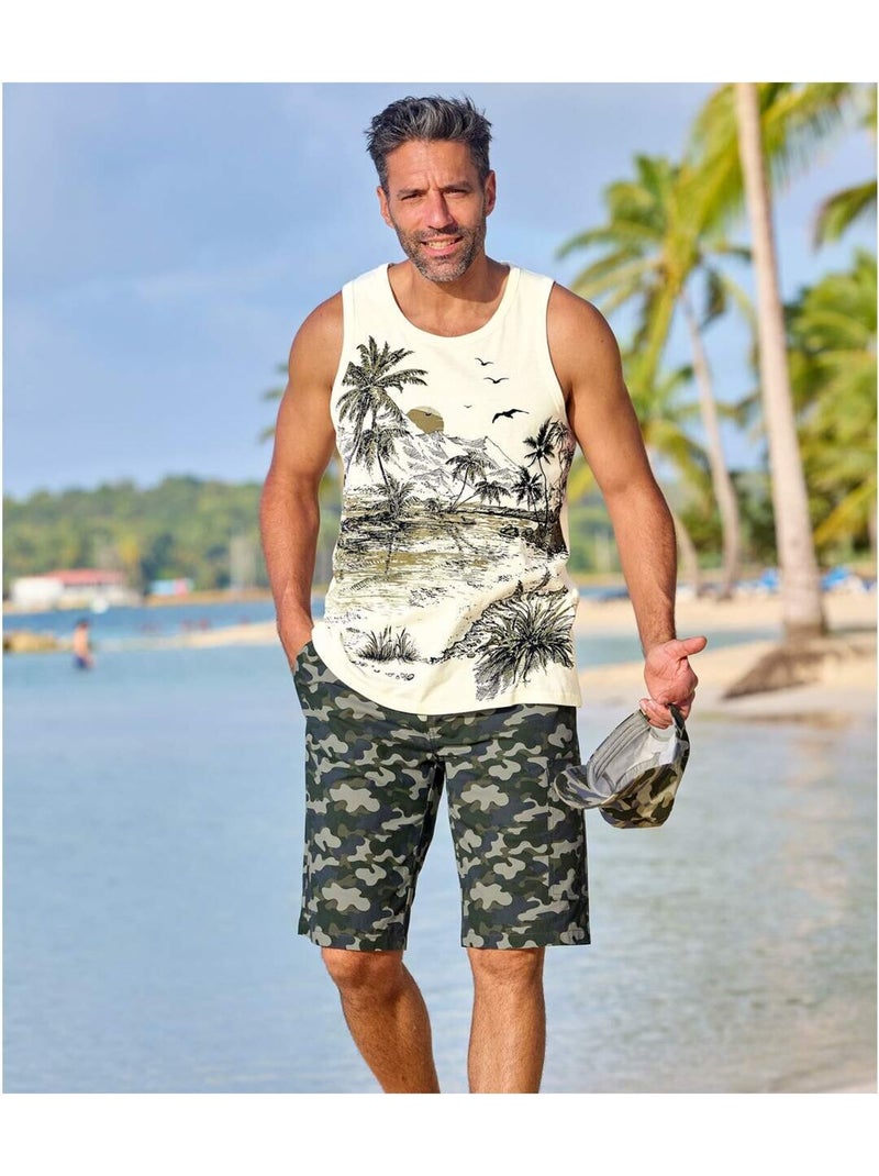 Bermuda Cargo Imprimé Camouflage   - ATLAS FOR MEN Kaki - Kiabi
