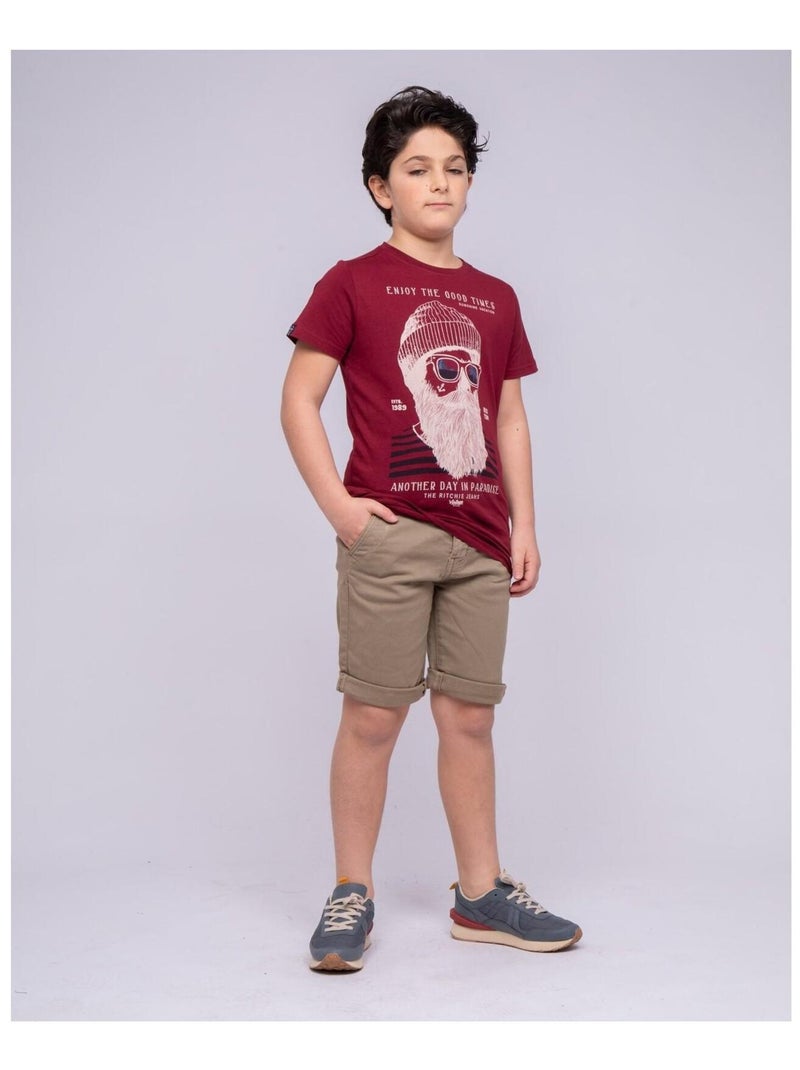 Bermuda chino BAVOLTA garçon Marron - Kiabi