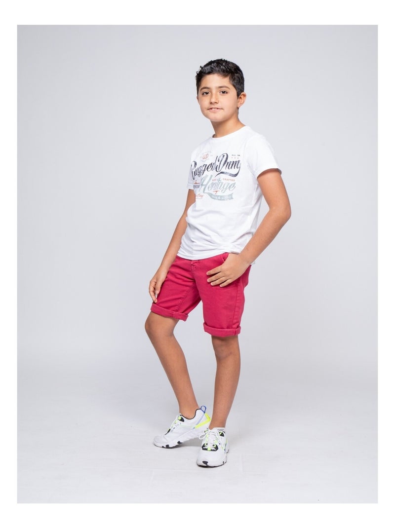 Bermuda chino BAVOLTA garçon Rose framboise - Kiabi