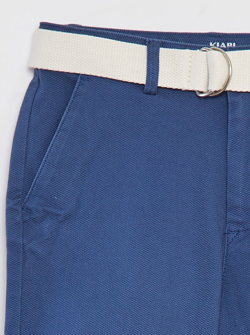 Bermuda chino coupe slim en maille piquée + ceinture BLEU - Kiabi