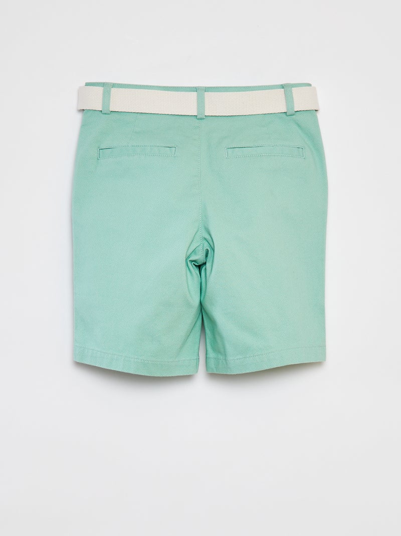 Bermuda chino coupe slim en maille piquée + ceinture VERT - Kiabi
