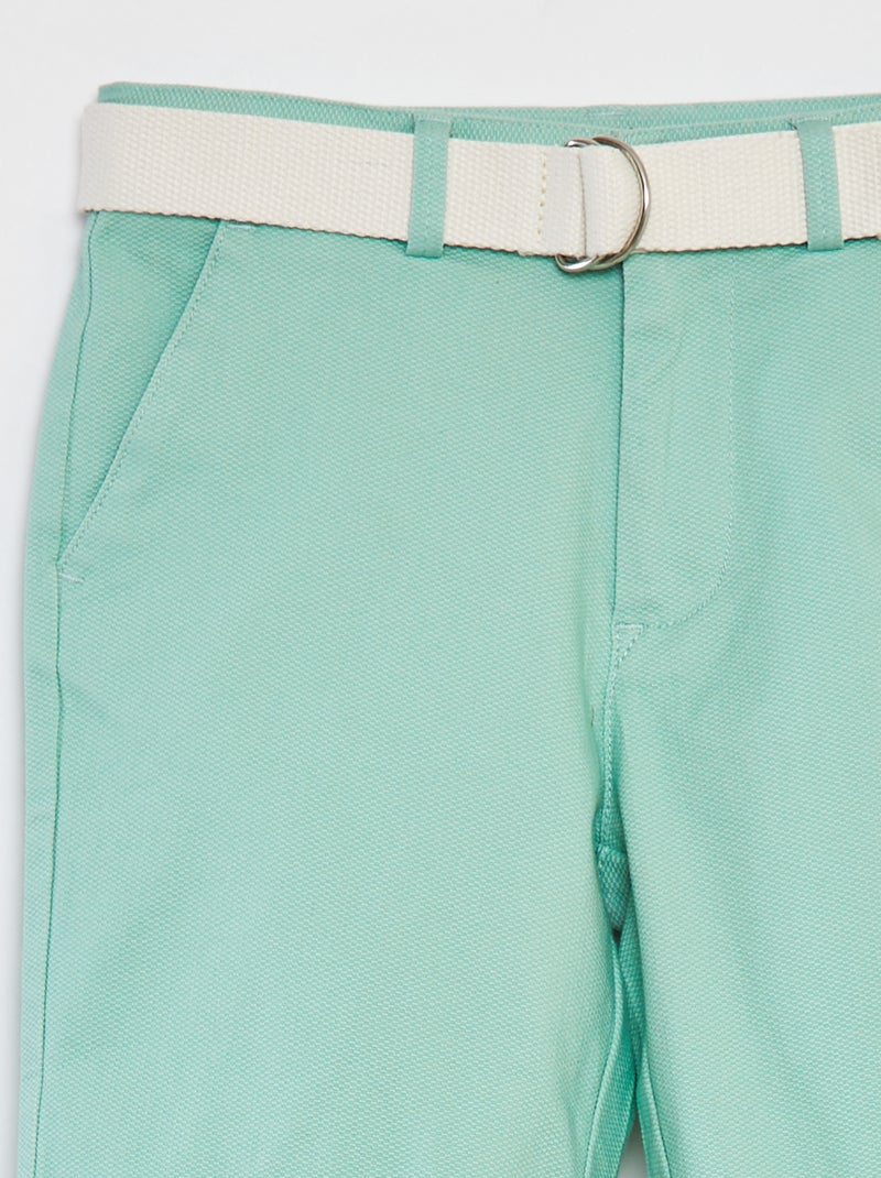 Bermuda chino coupe slim en maille piquée + ceinture VERT - Kiabi