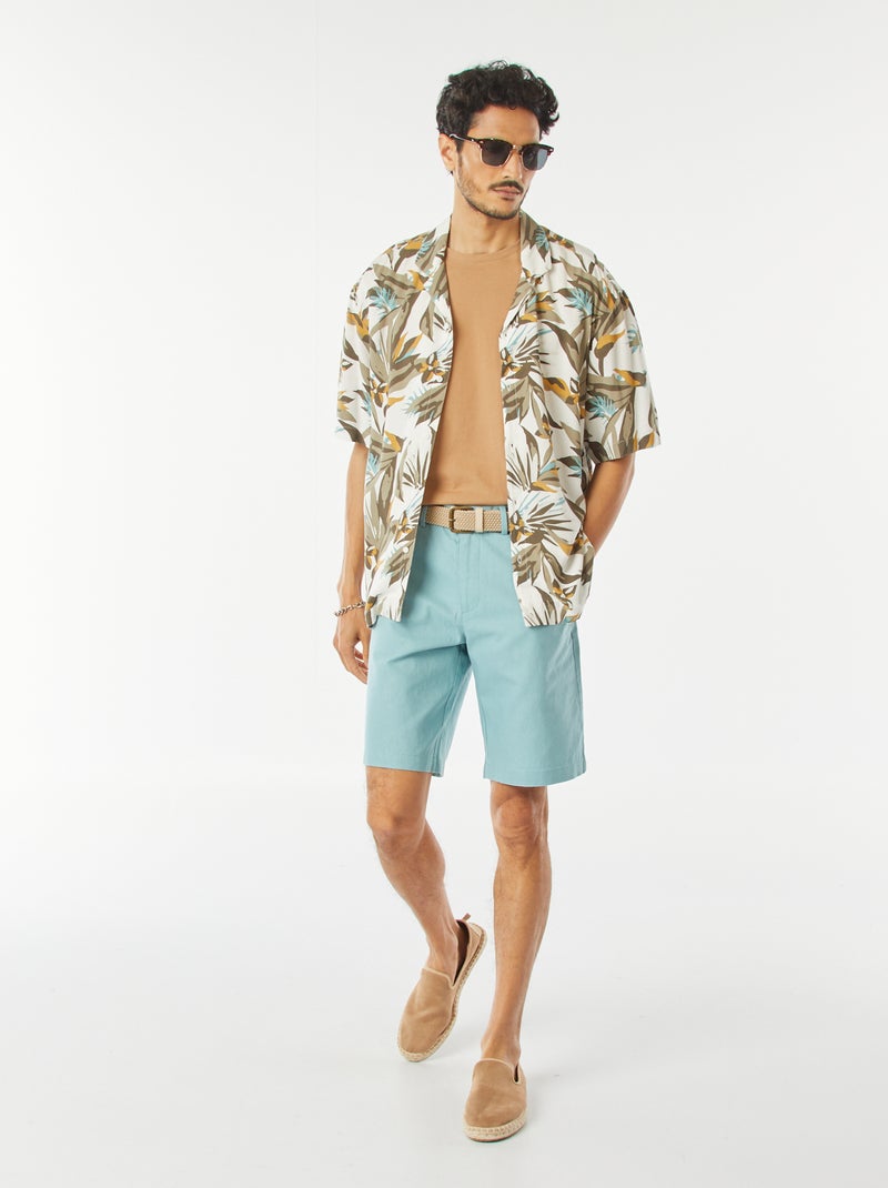 Bermuda chino en lin mélangé BLEU - Kiabi