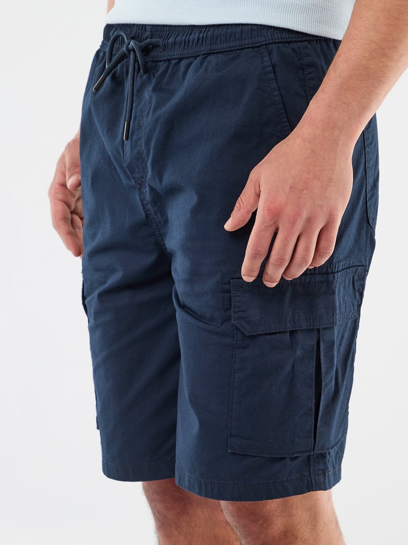 Bermuda chino en popeline avec poches à rabat Bleu - Kiabi