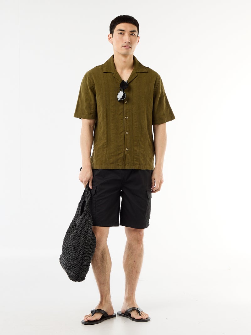 Bermuda chino en popeline avec poches à rabat Noir - Kiabi