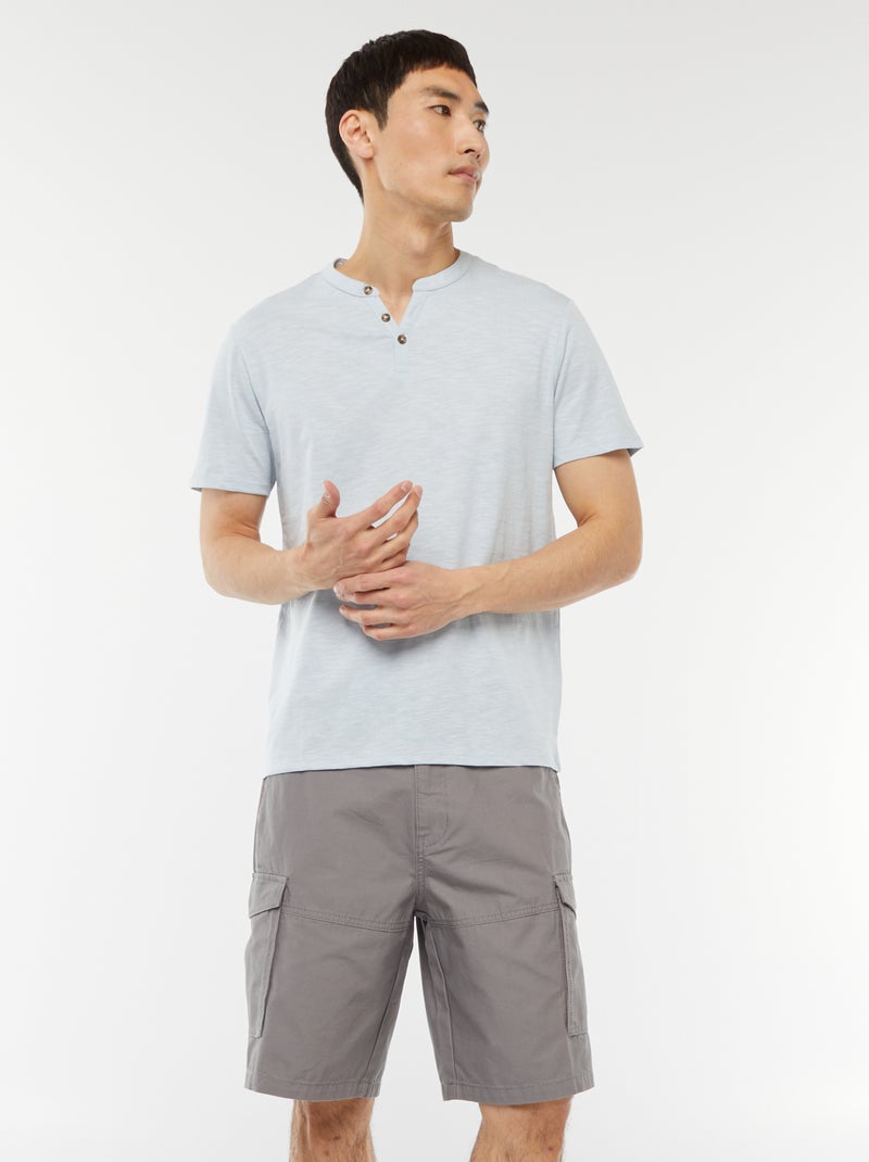 Bermuda chino en twill uni multipoches gris - Kiabi