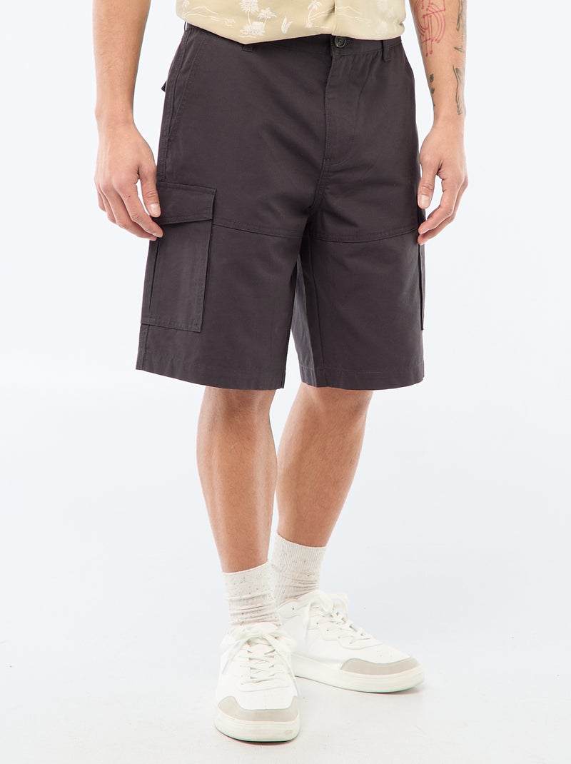 Bermuda chino en twill uni multipoches Gris - Kiabi