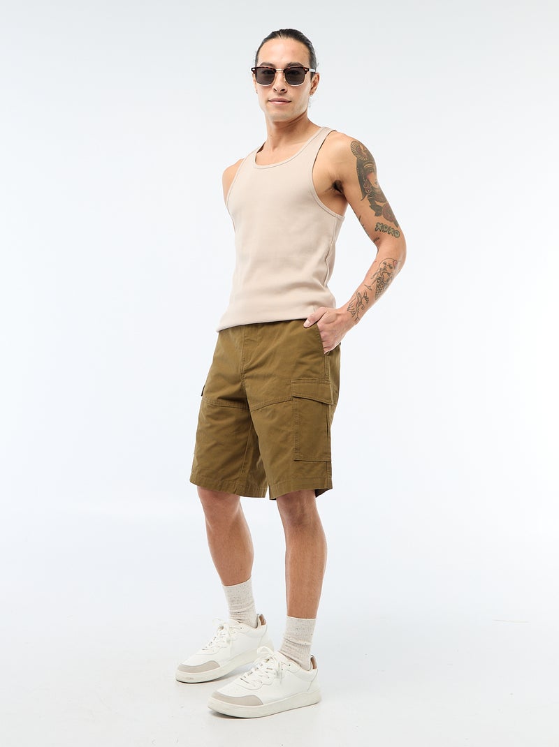 Bermuda chino en twill uni multipoches Kaki - Kiabi