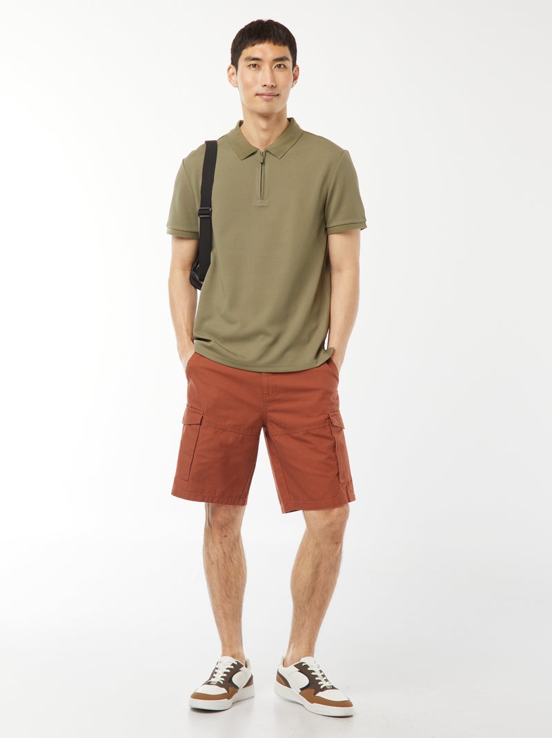 Bermuda chino en twill uni multipoches Marron - Kiabi