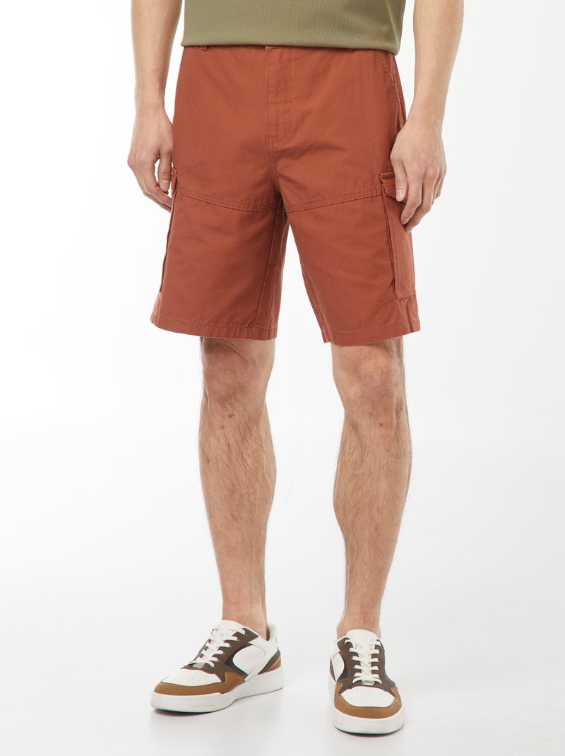 Bermuda chino en twill uni multipoches Marron - Kiabi
