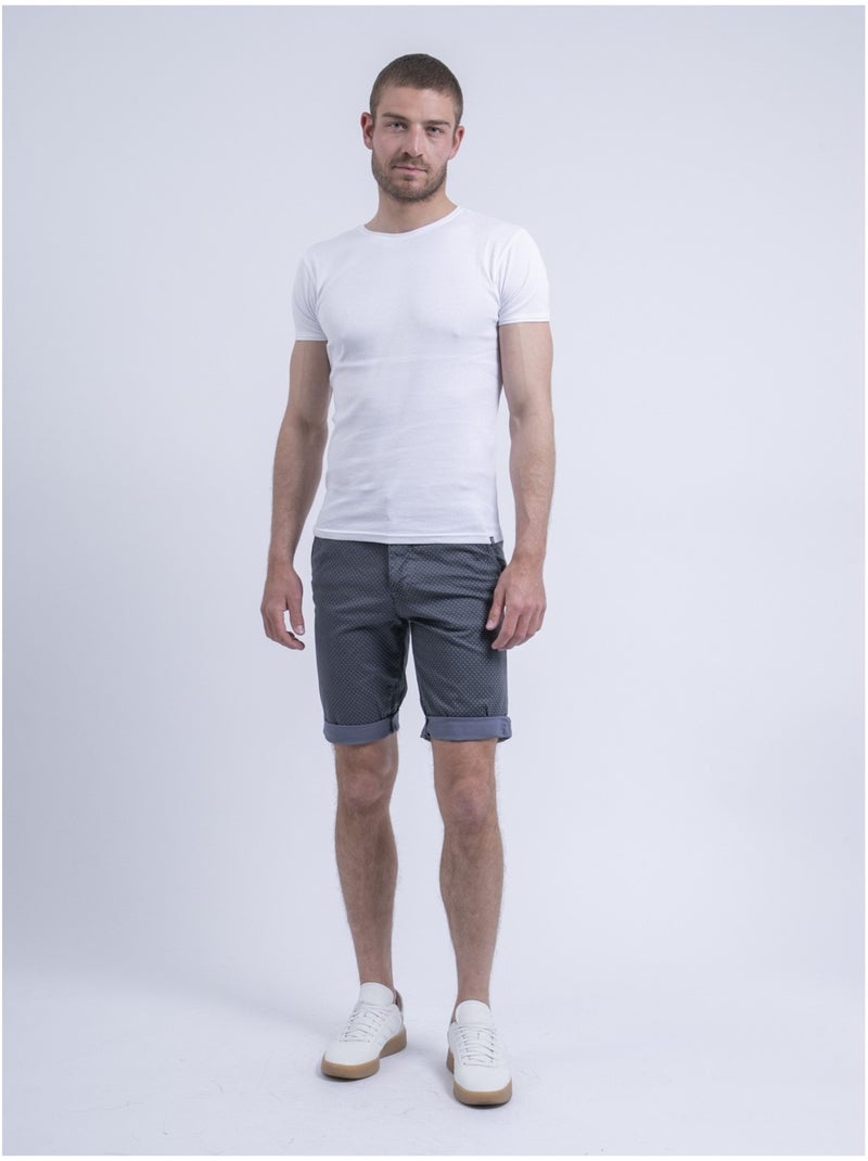 Bermuda Chino Bleu Clair Homme Marine De Savoie - Motif Fleurs Stretch - Taille Regular - Neuf étiqueté