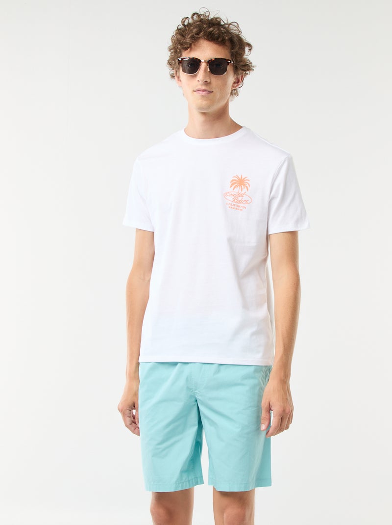 Bermuda chino uni avec cordons de serrage Bleu - Kiabi