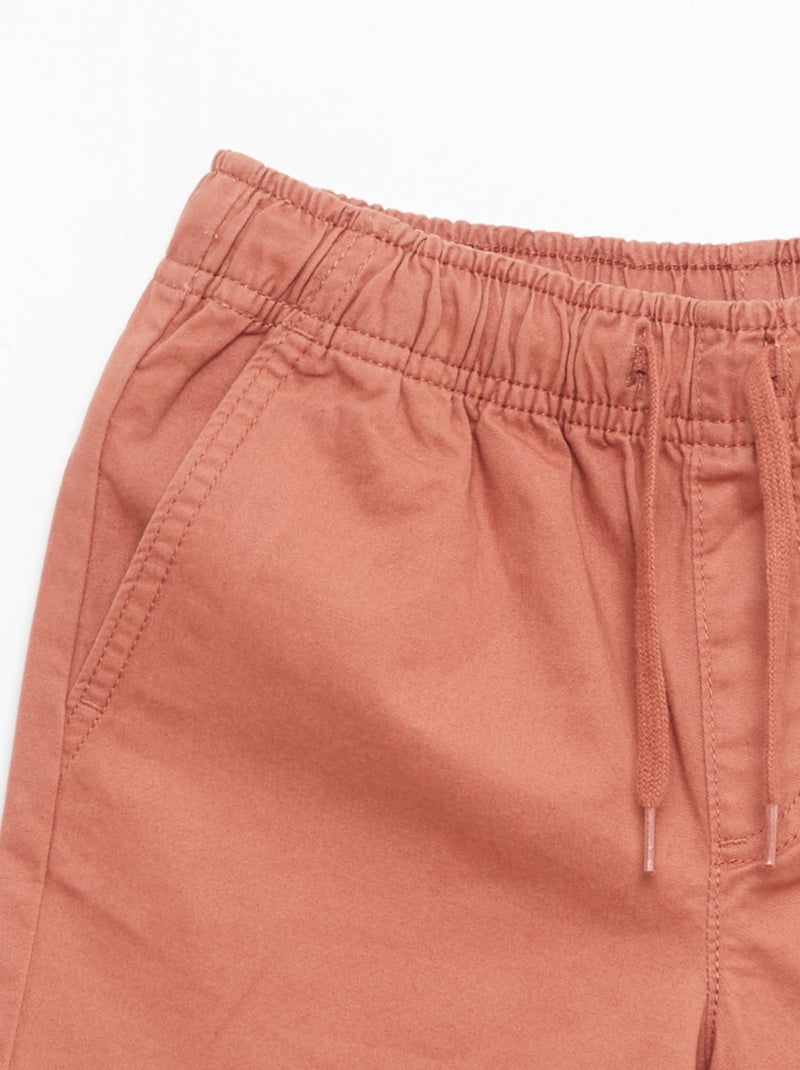Bermuda chino uni avec liens de serrage Rose - Kiabi