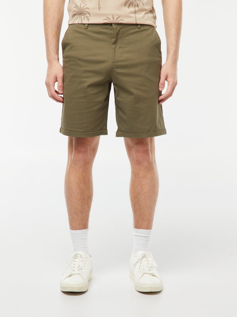 Bermuda coupe chino avec base à revers Kaki - Kiabi