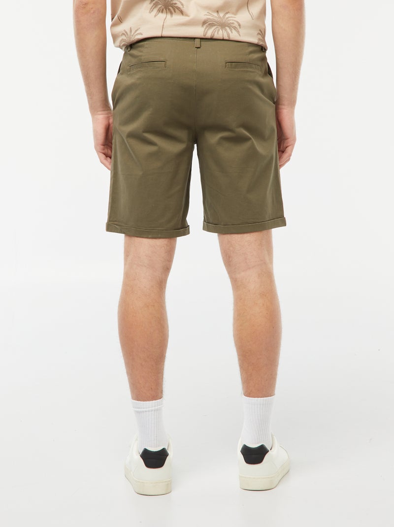 Bermuda coupe chino avec base à revers Kaki - Kiabi