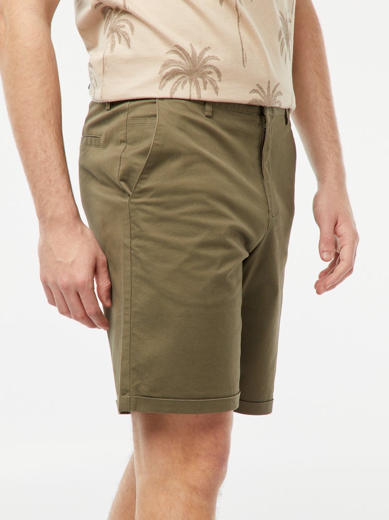 Bermuda coupe chino avec base à revers Kaki - Kiabi