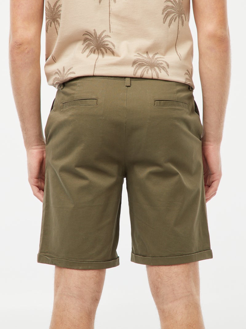 Bermuda coupe chino avec base à revers Kaki - Kiabi