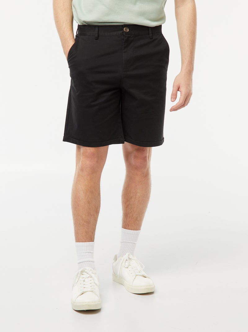 Bermuda coupe chino avec base à revers Noir - Kiabi