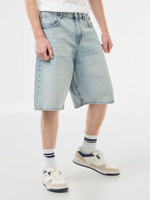 Bermuda denim baggy en coton - Kiabi
