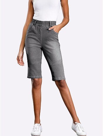 Bermuda en jean avec ceinture élastique et poches avant - taille standard - moda vilona