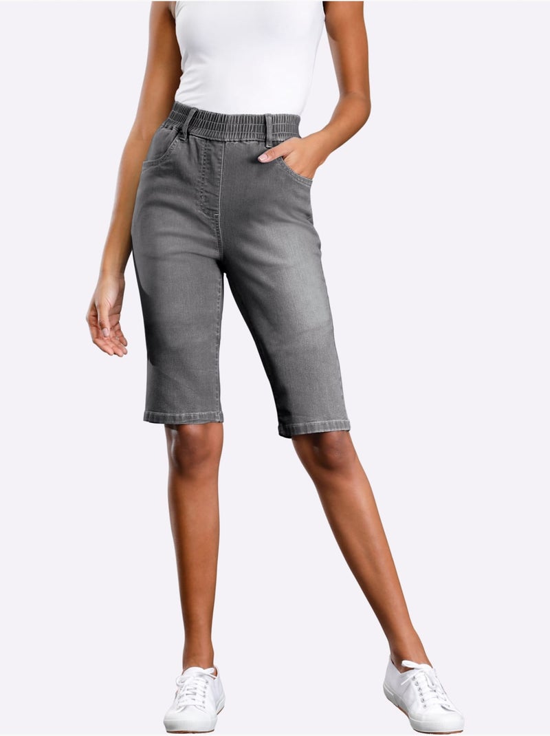 Bermuda d'été en jean à ceinture élastique et poches - taille standard - moda vilona Gris - Kiabi