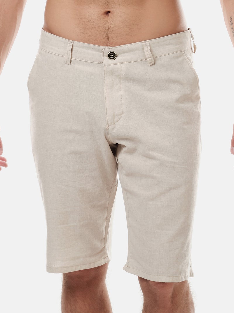 Bermuda en coton et lin Beige clair - Kiabi