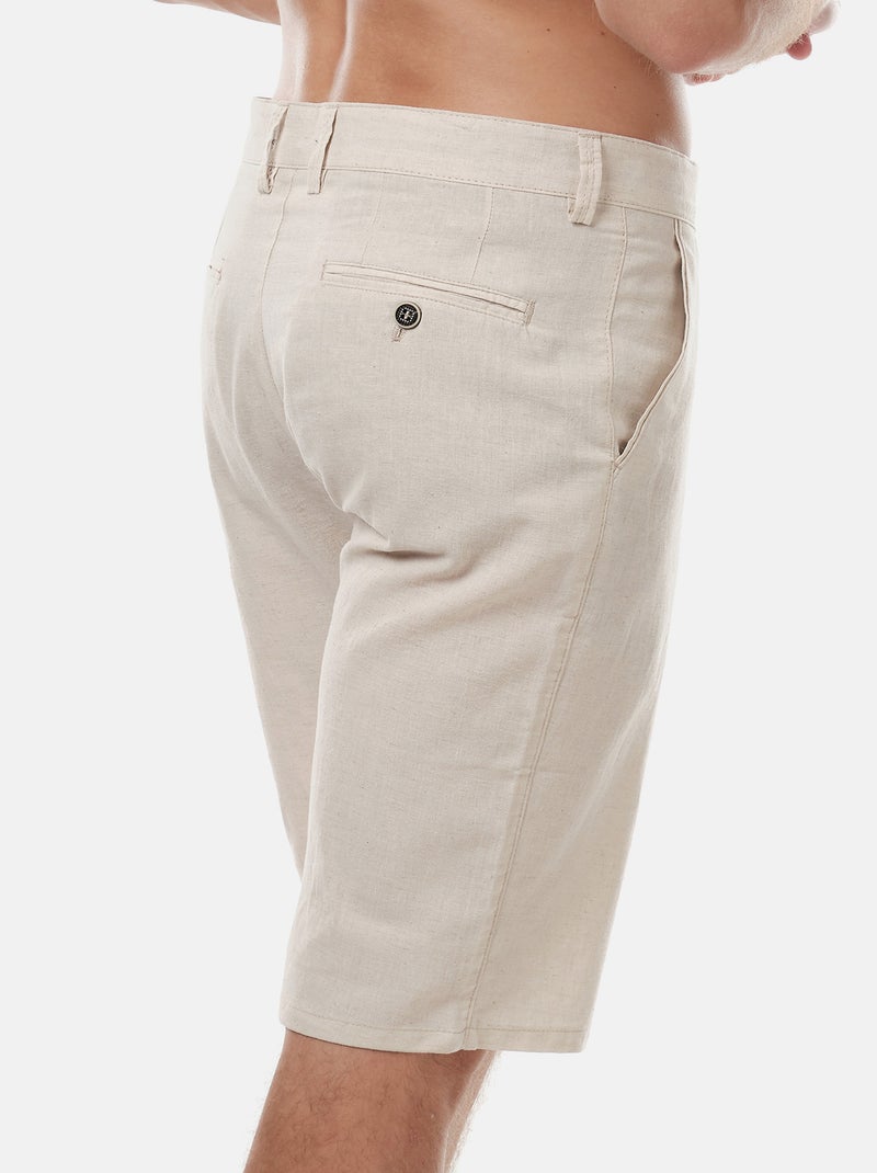 Bermuda en coton et lin Beige clair - Kiabi