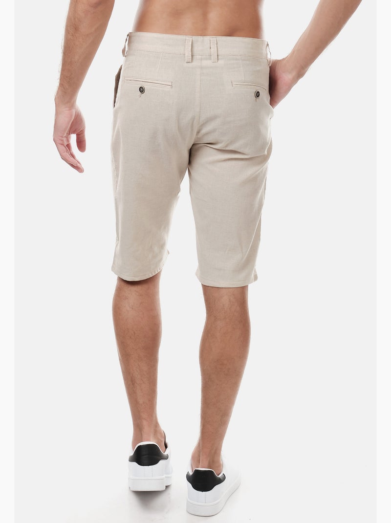 Bermuda en coton et lin Beige clair - Kiabi