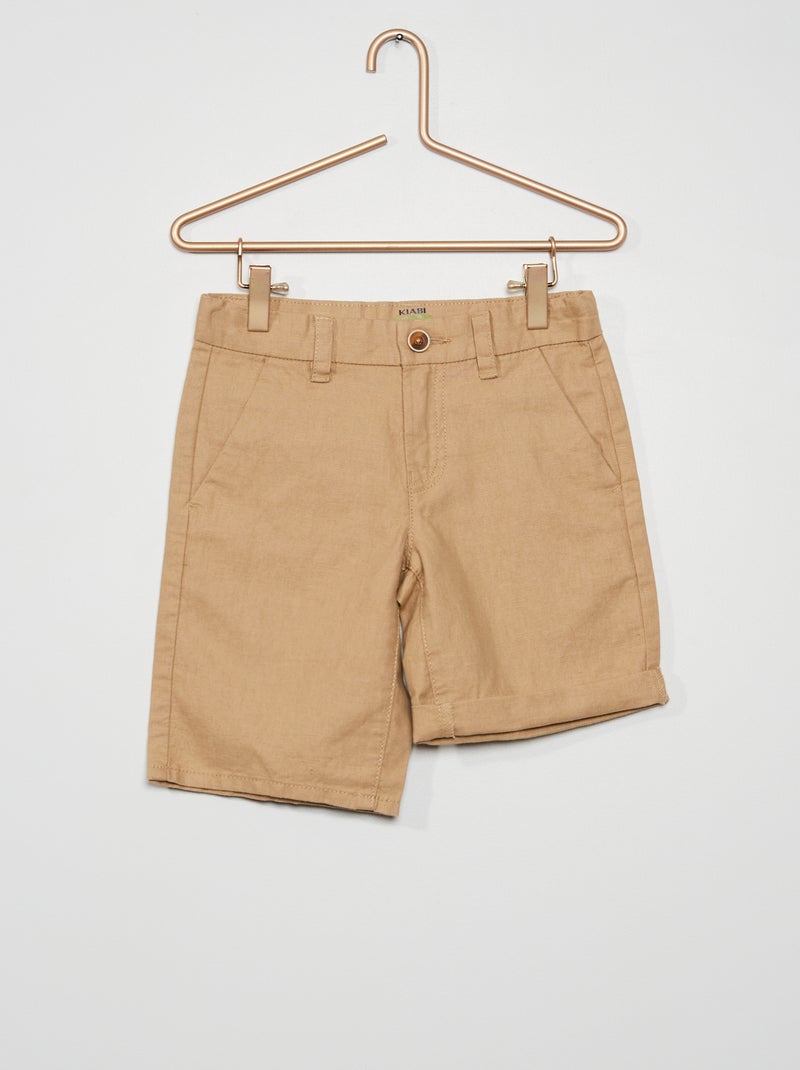 Bermuda en coton et lin beige claire - Kiabi
