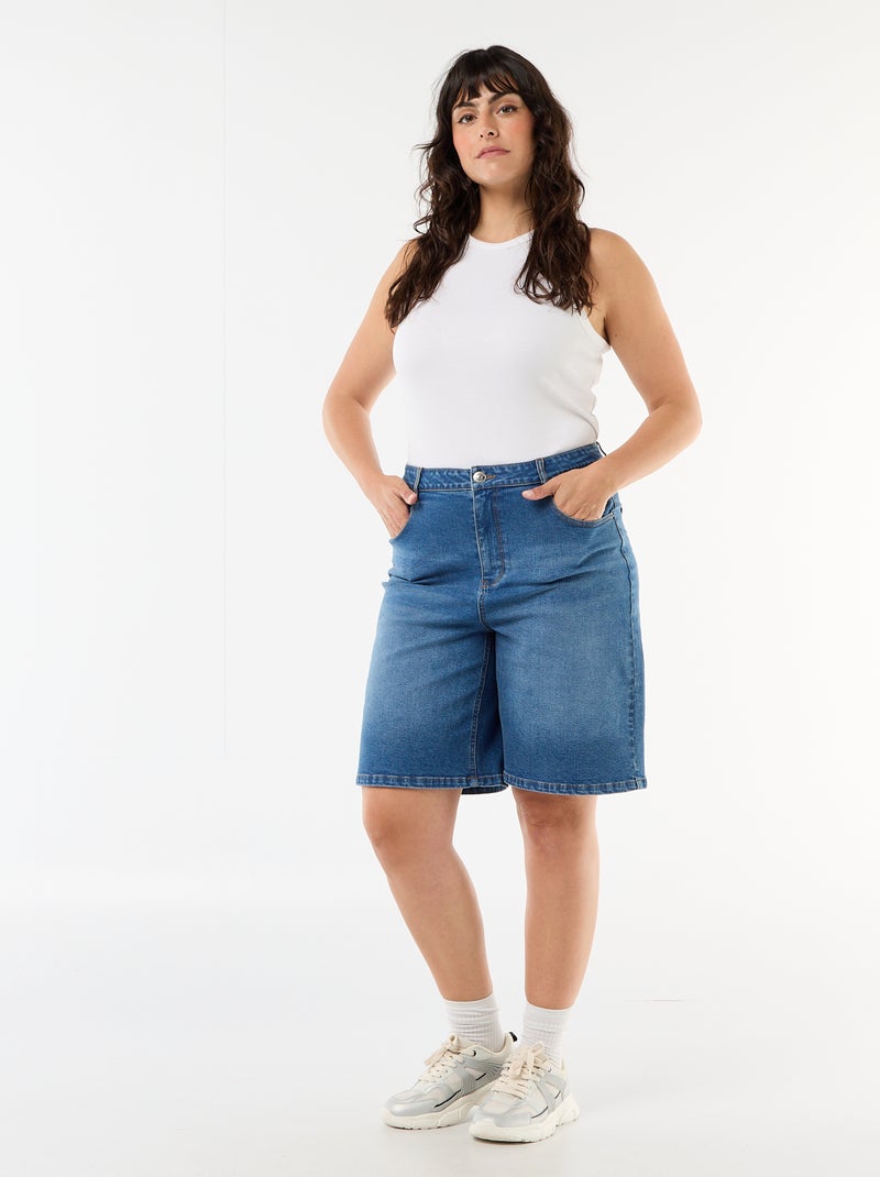 Bermuda en denim taille haute Bleu - Kiabi
