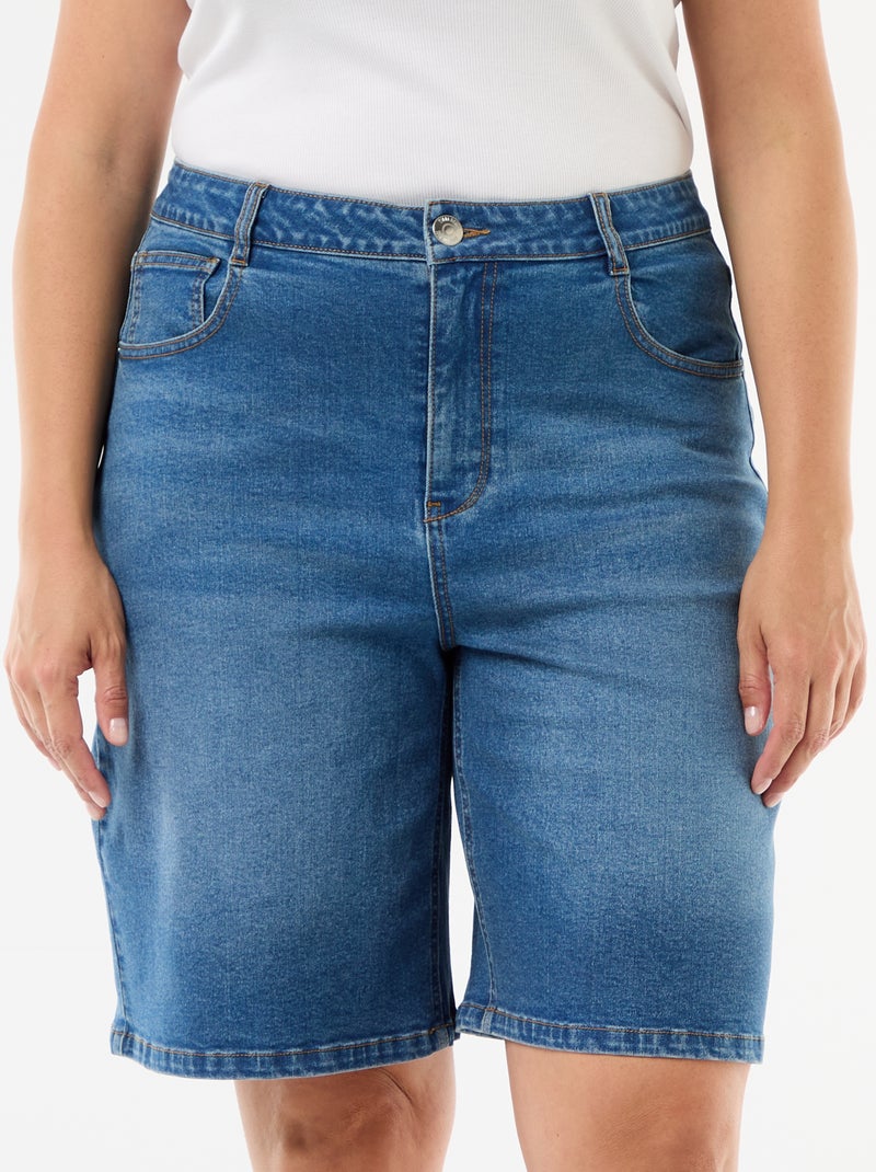 Bermuda en denim taille haute Bleu - Kiabi