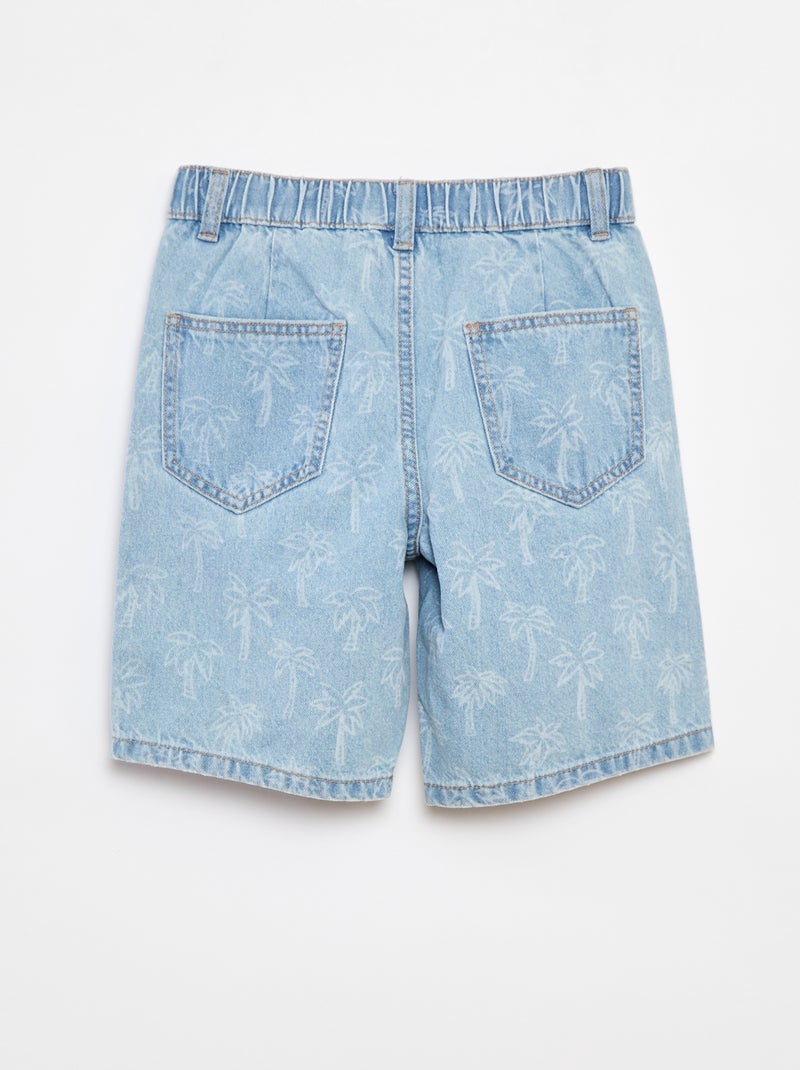 Bermuda en jean à 5 poches avec motif 'palmier' Bleu - Kiabi