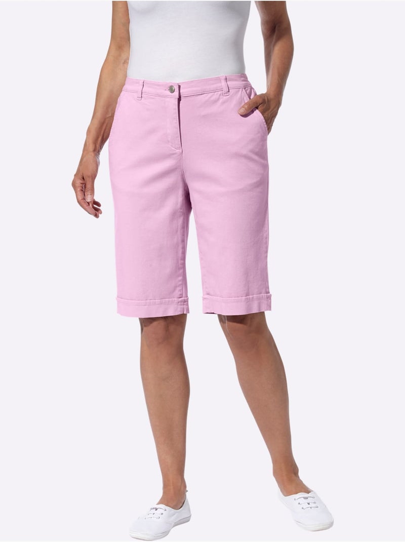 Bermuda en jean à ceinture élastique avec poches et ourlet fixe - taille standard - moda vilona Rose - Kiabi