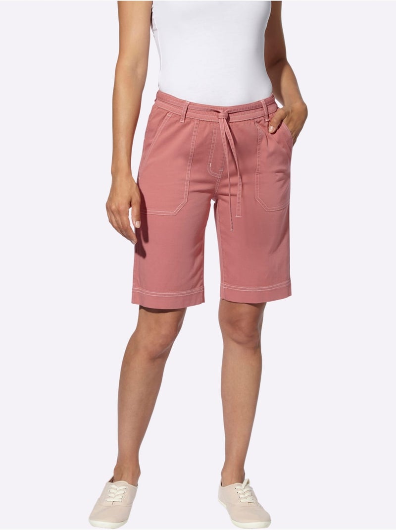 Bermuda en jean à ceinture élastique avec poches plaquées - Taille standard - Witt Bois de rose - Kiabi