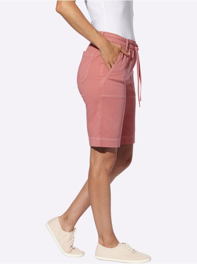 Bermuda en jean à ceinture élastique avec poches plaquées - Taille standard - Witt Bois de rose - Kiabi