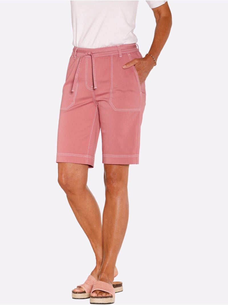 Bermuda en jean à ceinture élastique avec poches plaquées - Taille standard - Witt Bois de rose - Kiabi