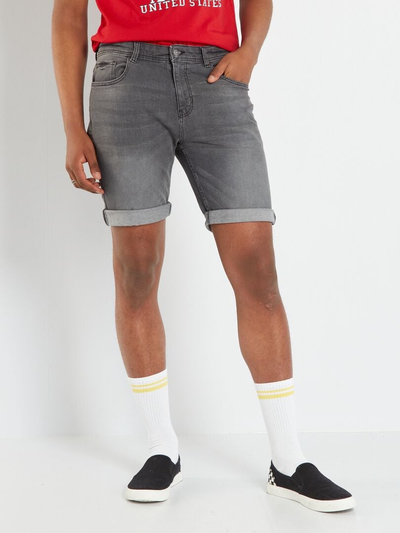 Bermuda en jean à taille ajustable Noir gris - Kiabi