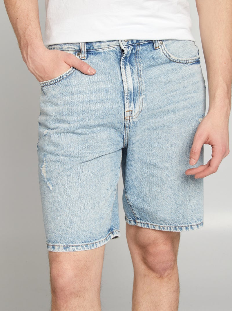 Bermuda en jean avec abrasions fantaisie BLEU - Kiabi