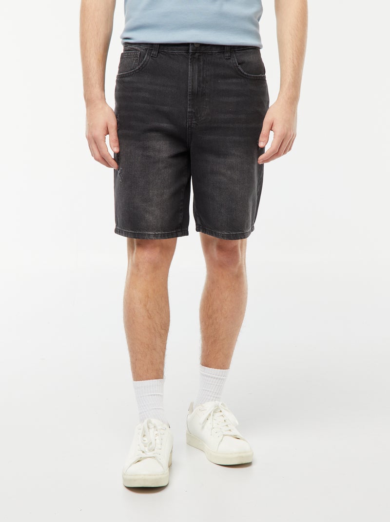 Bermuda en jean avec abrasions fantaisie Noir - Kiabi