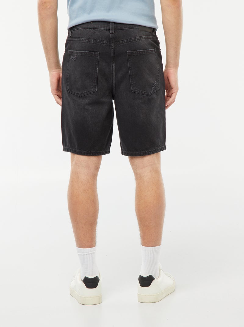 Bermuda en jean avec abrasions fantaisie Noir - Kiabi